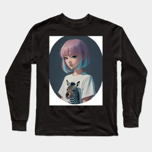 Cute girl with pink hair Long Sleeve T-Shirt